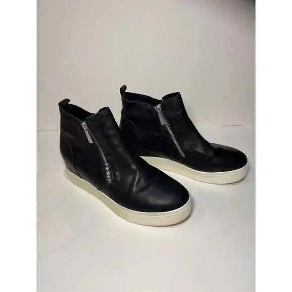 J/ Slides Sky Black Leather  Booties Fashion Sneaker Wedge Double Zip Women’s 10 - Picture 2 of 7